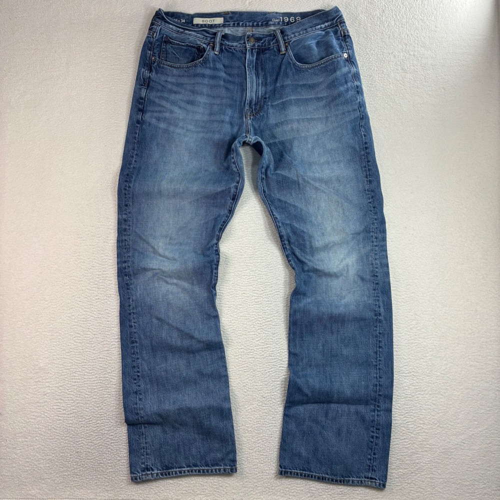Gap Bootcut Jeans Men 36x34 Blue Faded Whiskered Denim 1969 Western Casual